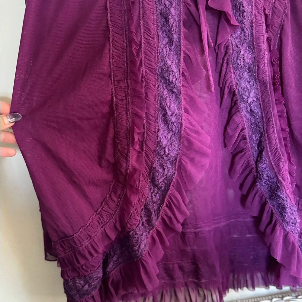 Sold- Antthony Purple Sheer Ruffles Cardigan - Picture 4 of 9
